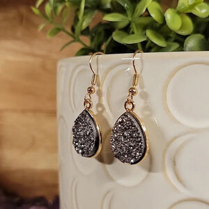 Graphite Druzy Drop Earrings